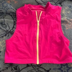 Skims Sporty zipper swim mock neck top. Bright pink M. NWT.